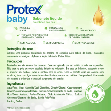Sabonete Líquido Para Bebê Protex Baby Glicerina Natural 400ml Sabonete Líquido Para Bebê Protex Baby Glicerina Natural 400ml