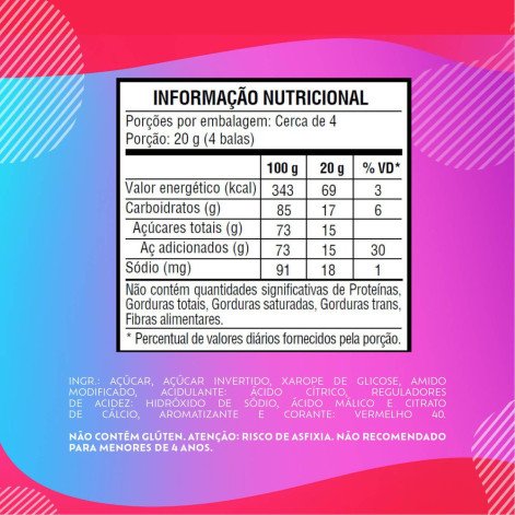 Bubbaloo Pacote Bala Azedinha Morango Patinhas 82,5g