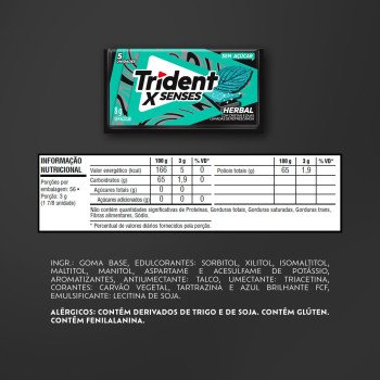 Goma De Mascar Trident XSenses Herbal Sem Açúcar 8g Goma De Mascar Trident XSenses Herbal Sem Açúcar 8g