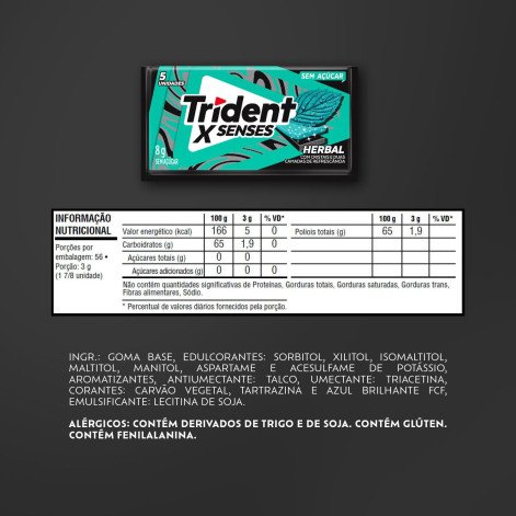 Goma De Mascar Trident XSenses Herbal Sem Açúcar 8g