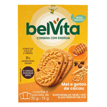 Biscoito Belvita Mel e Cacau 3 Unidades de 25g