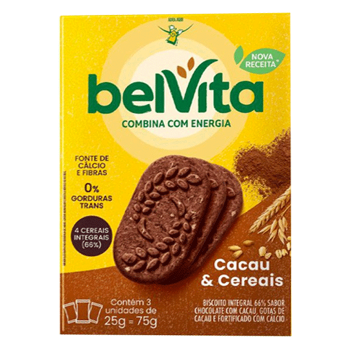Biscoito BelVita Cacau e Cereais 75g 3 Unidades