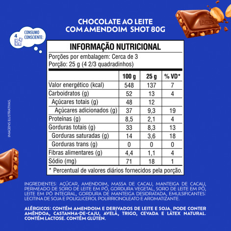 Chocolate Ao Leite com Amendoim Lacta Shot 80g