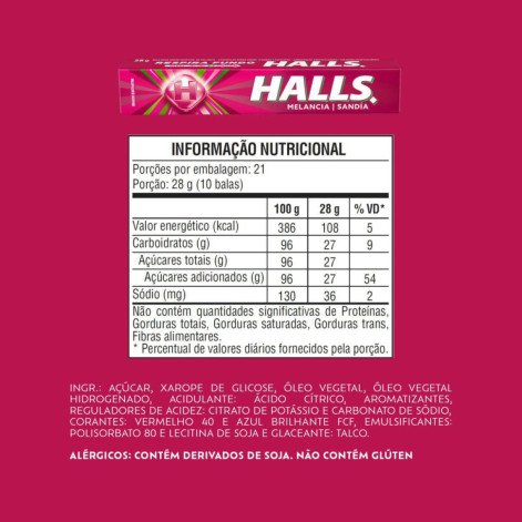 Bala Halls Melancia Caixa Com 21un De 28g
