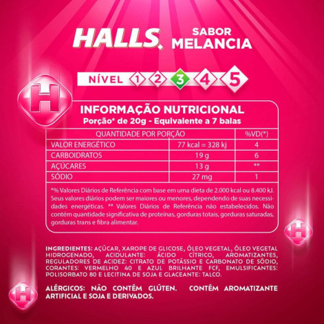 Bala Halls Melancia Caixa Com 21un De 28g