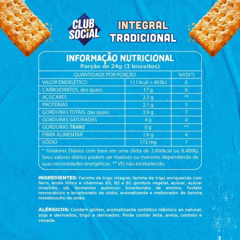 Biscoito Salgado Club Social Integral Tradicional 144g