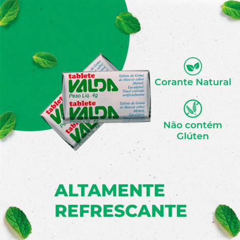 Goma de Mascar Valda Tablete Sabor Mentol, Eucaliptol e Timol 4g Goma de Mascar Valda Tablete Sabor Mentol, Eucaliptol e Timol 4g