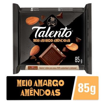 Chocolate Garoto Talento Meio Amargo com Amêndoas 85g