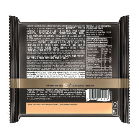 Chocolate Garoto Talento Meio Amargo com Amêndoas 85g