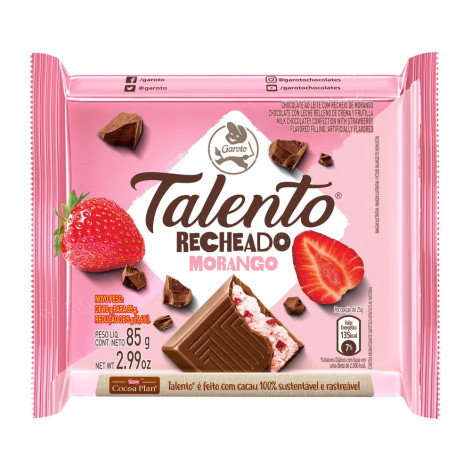 Chocolate Talento Tablete Recheado Morango 85G