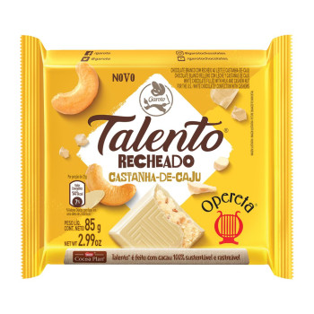 Chocolate Talento Recheado Branco Sabor Opereta Castanha-de-Caju 85g