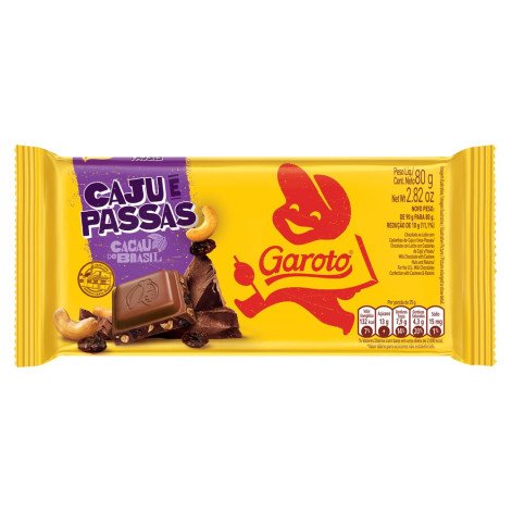 Chocolate em Barra Garoto ao Leite Caju e Passas 80g