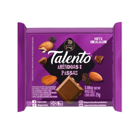 Talento Tablet Garoto Amendoas E Passas 25G Talento Tablet Garoto Amendoas E Passas 25G