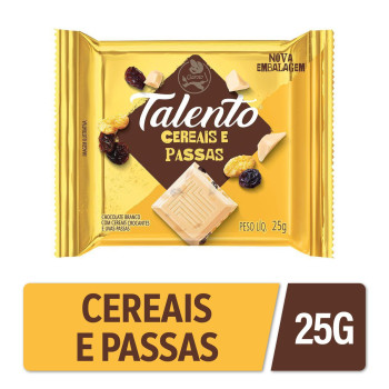 Chocolate Branco Garoto Talento com Cereais e Passas 25g