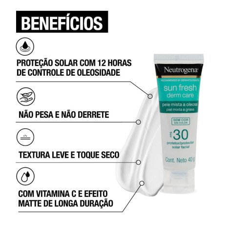Protetor Solar Facial Neutrogena Sun Fresh Derm Care FPS30 Pele Mista a Oleosa Sem Cor 40g