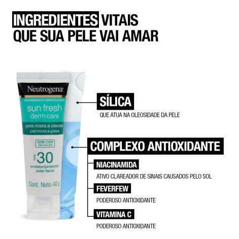 Protetor Solar Facial Neutrogena Sun Fresh Derm Care FPS30 Pele Mista a Oleosa Sem Cor 40g