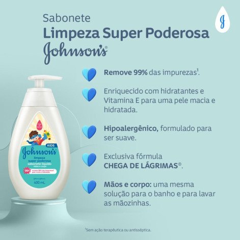 Sabonete Líquido Mãos e Corpo Limpeza Super Poderosa Hipoalergênico Johnson's 400ml Sabonete Líquido Mãos e Corpo Limpeza Super Poderosa Hipoalergênico Johnson's 400ml