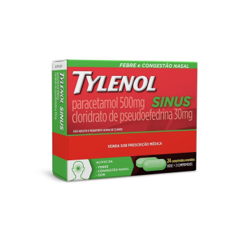 Tylenol Sinus Paracetamol 500mg + Cloridrato de Pseudoefedrina 30mg 24 comprimidos