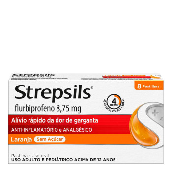 Pastilhas para Garganta Strepsils Sabor Laranja Sem açúcar 8 Unidades