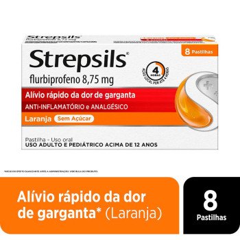 Pastilhas para Garganta Strepsils Sabor Laranja Sem açúcar 8 Unidades Pastilhas para Garganta Strepsils Sabor Laranja Sem açúcar 8 Unidades