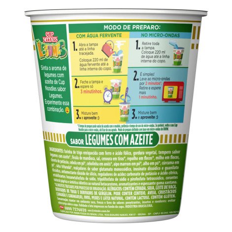 Macarrão Instantâneo Cup Noodles Nissin Legumes com Azeite Copo 67g