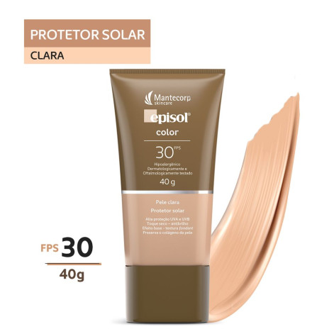 Protetor Solar Facial Episol Color Toque Seco FPS30 Pele Clara 40g