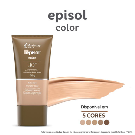 Protetor Solar Facial Episol Color Toque Seco FPS30 Pele Clara 40g