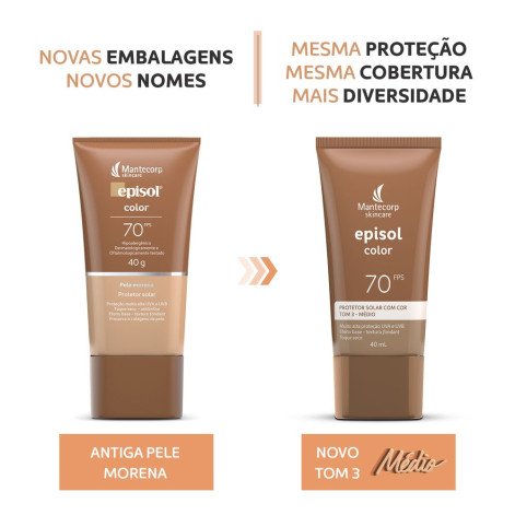 Protetor Solar com Cor Mantecorp Skincare Episol Color FPS70