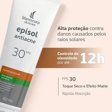 Protetor Solar Facial Episol Antiacne FPS30 Pele Oleosa e Acneica 60ml