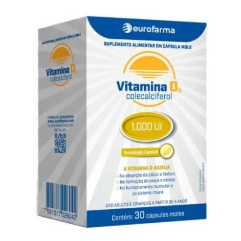 Vitamina D3 1000Ui Eurofarma 30 Capsulas Gel