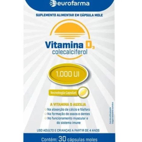 Vitamina D3 1000Ui Eurofarma 30 Capsulas Gel
