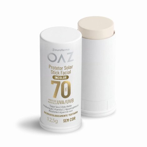 Protetor Solar Facial em Stick OAZ Eurofarma FPS70 Incolor 12,5g