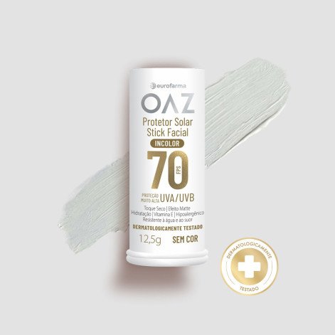 Protetor Solar Facial em Stick OAZ Eurofarma FPS70 Incolor 12,5g