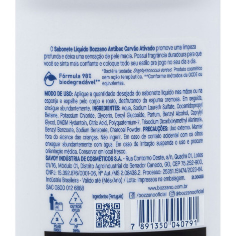 Sabonete Líquido Bozzano Antibac Carvão Ativado 240ml Sabonete Líquido Bozzano Antibac Carvão Ativado 240ml