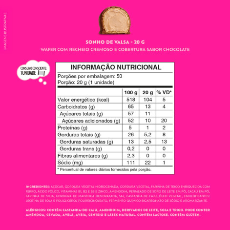 Wafer Recheado Sonho de Valsa Sabor Chocolate 20g