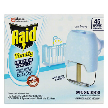 Kit Repelente Elétrico Raid Family 45 Noites + Refil Líquido 32,9ml