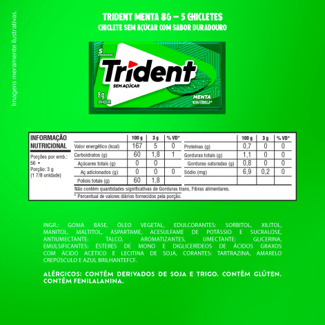 Goma de Mascar Trident Menta Sem Açúcar 8g Goma de Mascar Trident Menta Sem Açúcar 8g