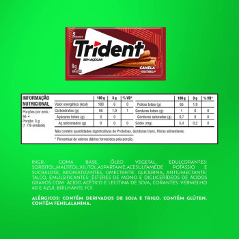 Chiclete Trident Canela sem Açúcar 8g