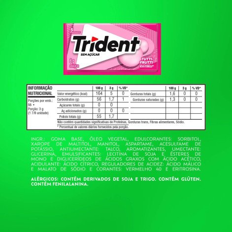 Goma de Mascar Trident Tutti-Frutti Sem Açúcar 8g Goma de Mascar Trident Tutti-Frutti Sem Açúcar 8g