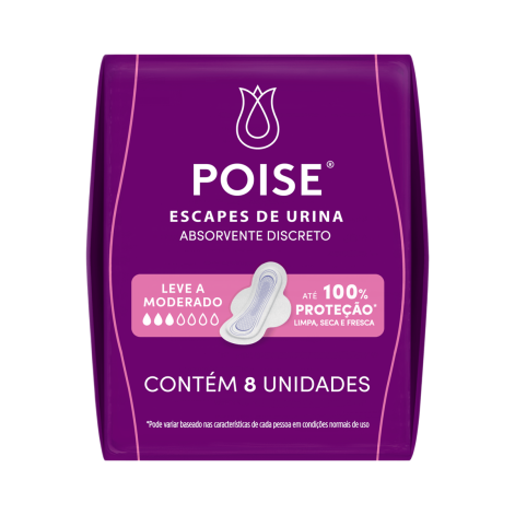 Absorvente Poise Escapes de Urina Discreto com Abas Fluxo Leve e Moderado 8 Unidades