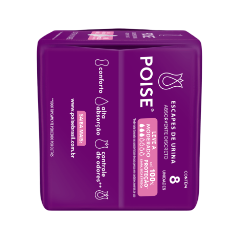 Absorvente Poise Escapes de Urina Discreto com Abas Fluxo Leve e Moderado 8 Unidades