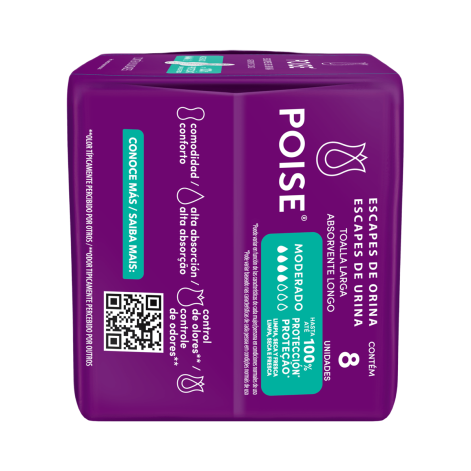 Absorvente Poise Escapes de Urina Longo com Abas Fluxo Moderado 8 Unidades