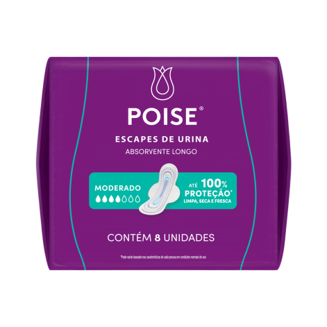 Absorvente Poise Escapes de Urina Longo com Abas Fluxo Moderado 8 Unidades