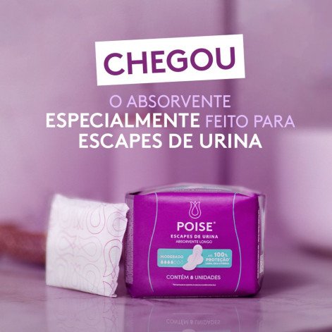Absorvente Poise Escapes de Urina Longo com Abas Fluxo Moderado 8 Unidades