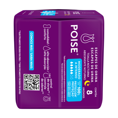 Absorvente Poise para Escapes de Urina Noturno com Abas Fluxo Moderado a Intenso 8 Unidades Absorvente Poise para Escapes de Urina Noturno com Abas Fluxo Moderado a Intenso 8 Unidades