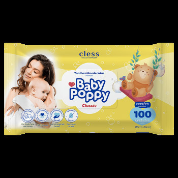 Toalha Umedecida Baby Poppy Cless 100 Unidades