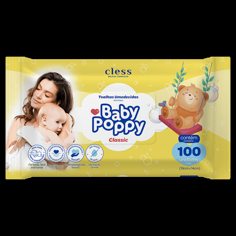 Toalha Umedecida Baby Poppy Cless 100 Unidades