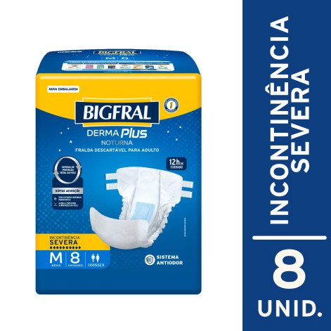 Fralda Adulto Bigfral Derma Plus Noturna M Unissex 8 Unidades