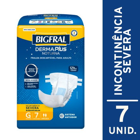 Fralda Adulto Bigfral Derma Plus Noturna G Unissex 7 Unidades