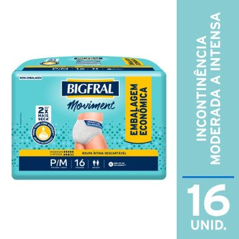 Fralda Geriátrica Roupa Íntima Bigfral Moviment P/M 16 Unidades Fralda Geriátrica Roupa Íntima Bigfral Moviment P/M 16 Unidades